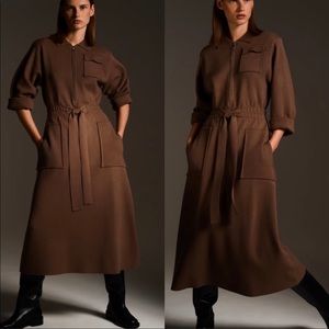 Zara Mink Brown Midi Maxi Knit Dress with Zipper